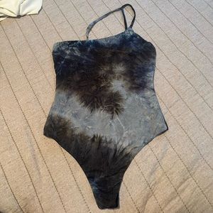 Blue tie dye one shoulder Bodysuit